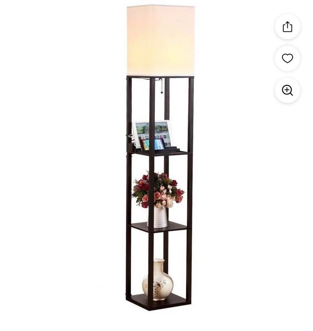 Sunmory Shelf Floor Lamp w/ 3 Storage Shelves Modern Standing Light Dark Wood